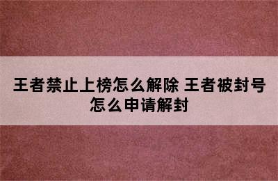 王者禁止上榜怎么解除 王者被封号怎么申请解封